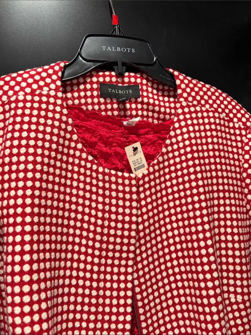 Talbots 2pc Red White Textured Polka Dot Tweed Blazer Zip Jacket Wool Blend - Picture 2 of 8